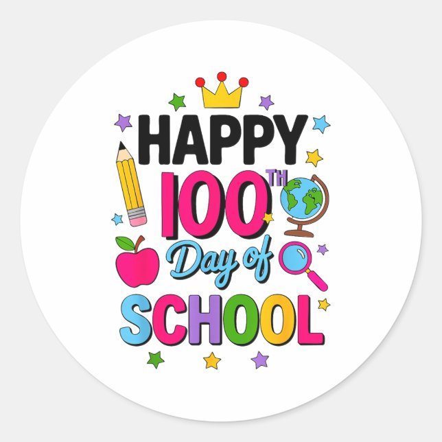 Happy 100th Day Of School 100 Days Smarter Teacher Classic Round Sticker (Front)