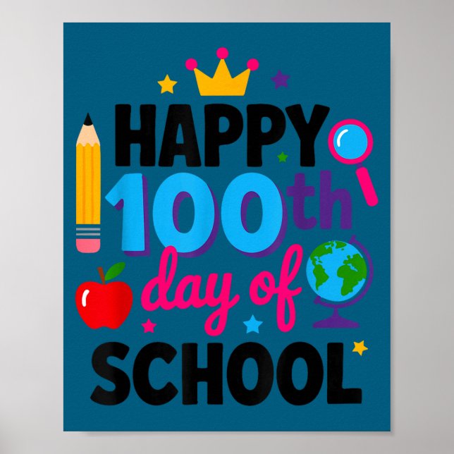 Happy 100th Day Of School 100 Days Smarter Teacher Poster (Front)