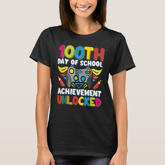 Happy 100th Day Of School Achievement Unlocked Boy T-Shirt (Front)
