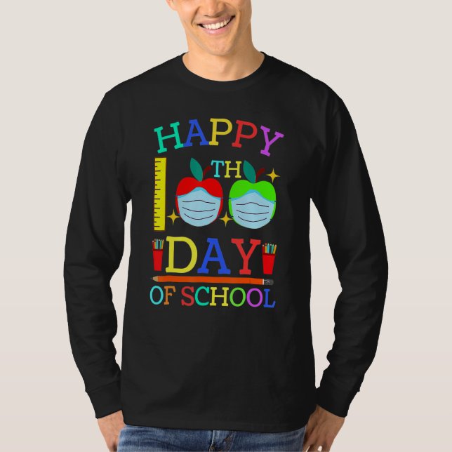 Happy 100th Day Of School Apple Face Mask Teacher  T-Shirt (Front)