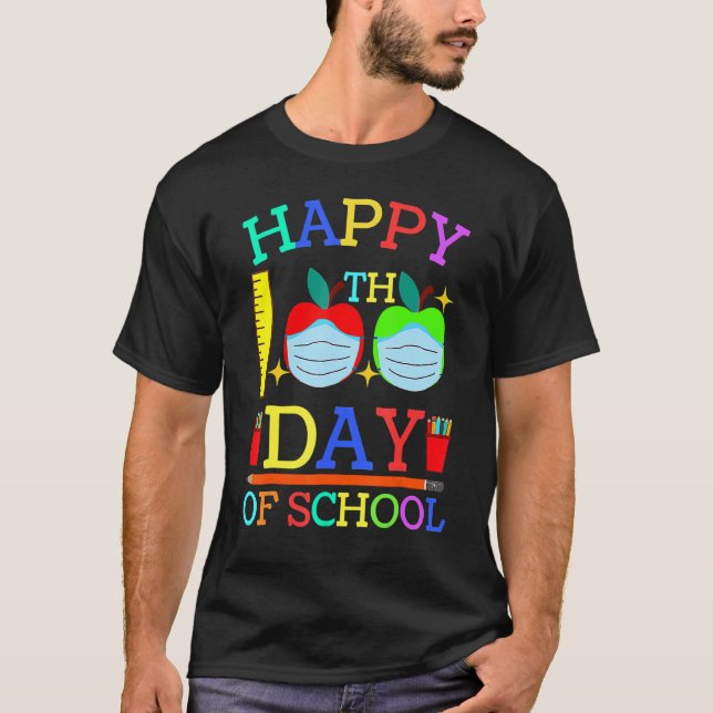 Happy 100th Day Of School Apple Face Mask Teacher  T-Shirt (Front)