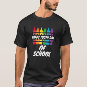 Happy 100th Day Of School Crayon Preschool Kinderg T-Shirt