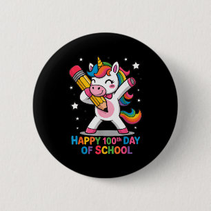 Happy 100th Day Of School Cute Rainbow Unicorn Wom 6 Cm Round Badge