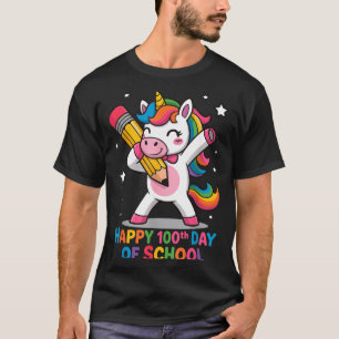 Happy 100th Day Of School Cute Rainbow Unicorn Wom T-Shirt