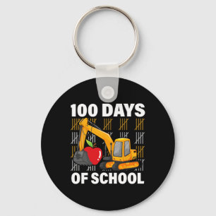 Happy 100th Day Of School Excavator Construction V Key Ring