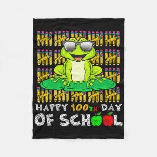Happy 100th Day Of School Frog Funny Teacher Stude Fleece Blanket