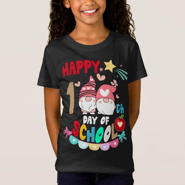 Happy 100th Day Of School gnomes For Virtual Teach T-Shirt (Front)