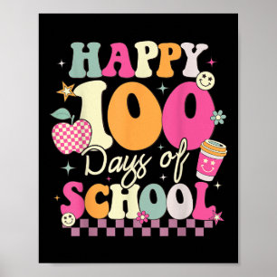 Happy 100th Day Of School Groovy Kids 100 Days Of  Poster