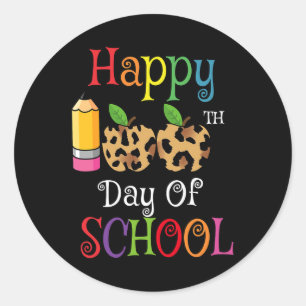 Happy 100th Day Of School Leopard Print Teacher St Classic Round Sticker