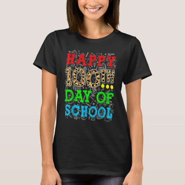 Happy 100th Day Of School Leopard Print Teacher St T-Shirt (Front)