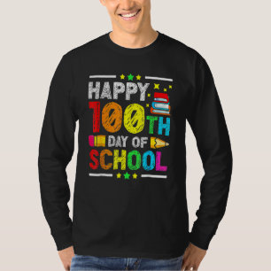 Happy 100th Day Of School Pencil Chalk Colors Kids T-Shirt