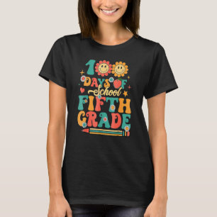 Happy 100th Day Of School Retro Groovy 100 Days Fi T-Shirt
