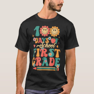 Happy 100th Day Of School Retro Groovy 100 Days Fi T-Shirt