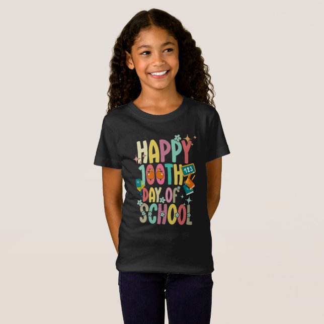 Happy 100th Day Of School Retro Groovy T-Shirt (Front Full)