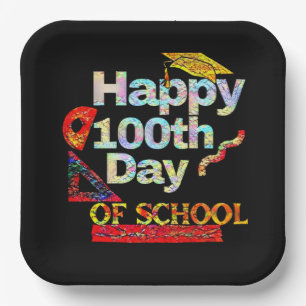 Happy 100th day of school retro style paper plate
