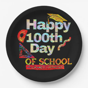 Happy 100th day of school retro style paper plate