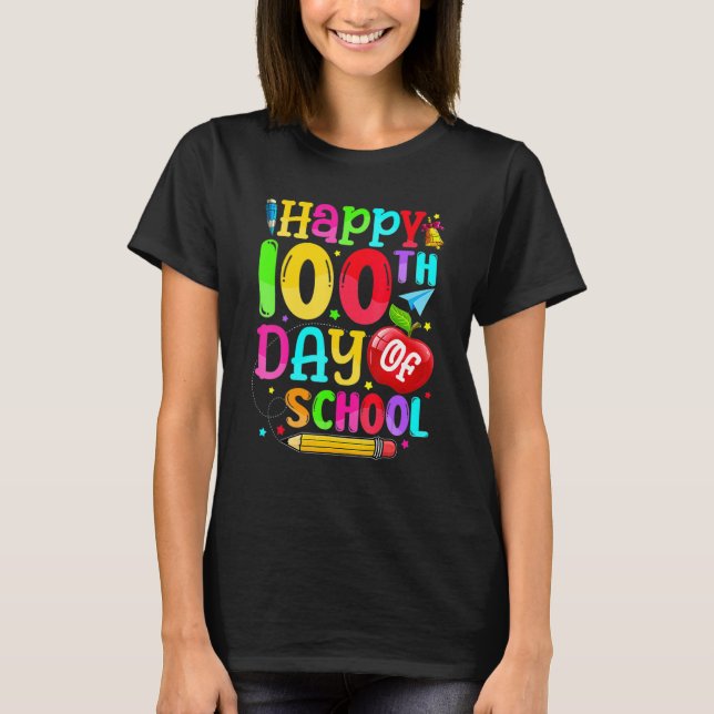Happy 100th Day Of School Teacher Boy Girl 100 Day T-Shirt (Front)