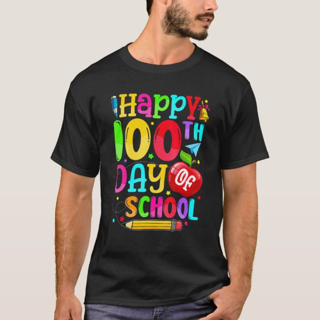 Happy 100th Day Of School Teacher Boy Girl 100 Day T-Shirt (Front)