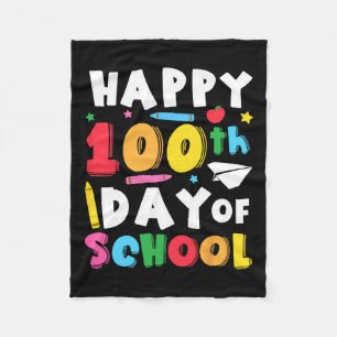 Happy 100th Day Of School Teacher Kids 100 Days Ki Fleece Blanket