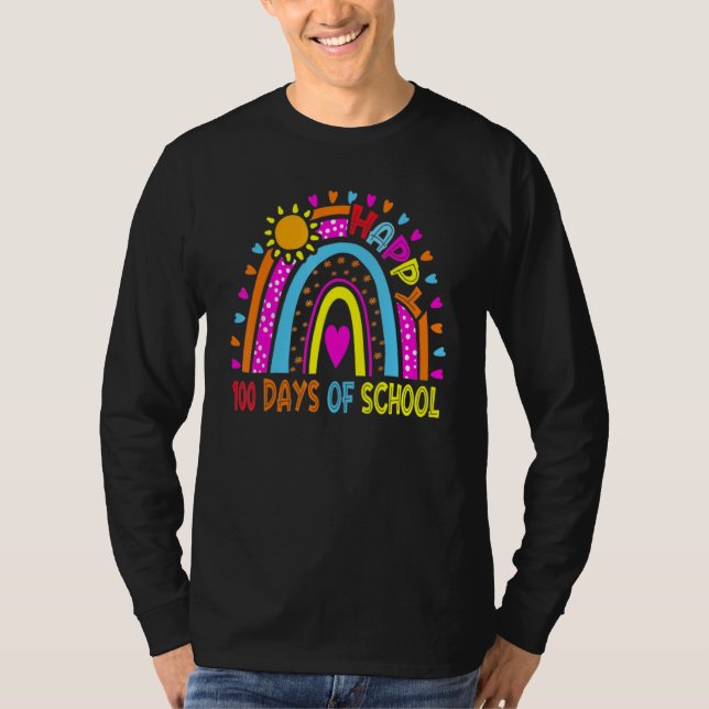 Happy 100th Day Of School Teacher Kids 100 Days Ra T-Shirt (Front)