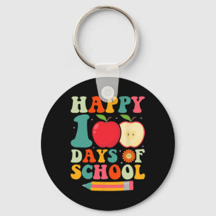 Happy 100th Day Of School Teacher Kids Retro Groov Key Ring