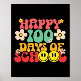 Happy 100th Day Of School Teacher Kids Retro Groov Poster