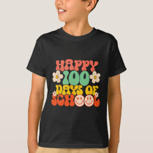 Happy 100th Day Of School Teacher Kids Retro Groov T-Shirt