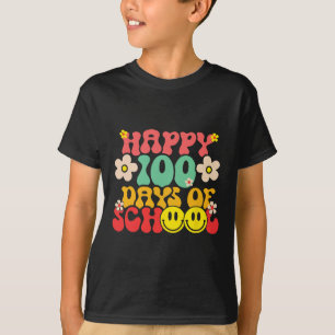 Happy 100th Day Of School Teacher Kids Retro Groov T-Shirt