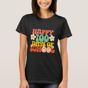 Happy 100th Day Of School Teacher Kids Retro Groov T-Shirt