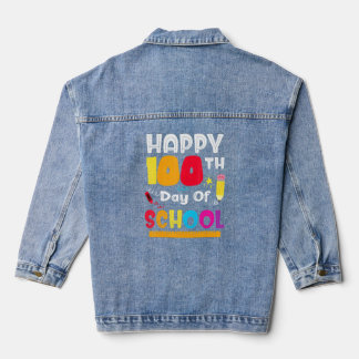 Happy 100th Day Of School Teacher Student 100 Days Denim Jacket
