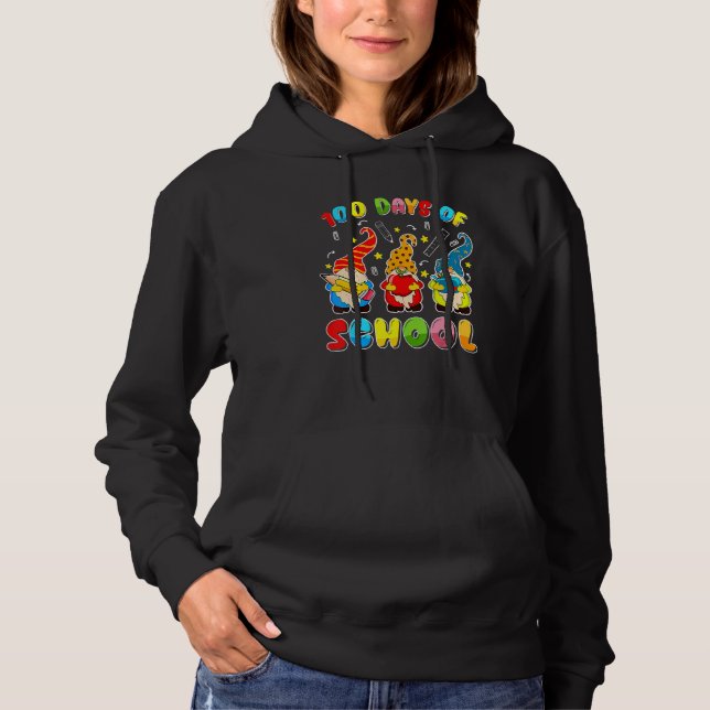 Happy 100th Day Of School Three Gnomes Virtual Tea Hoodie (Front)