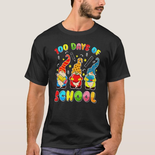 Happy 100th Day Of School Three Gnomes Virtual Tea T-Shirt (Front)