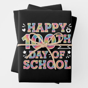 Happy 100th Day Of School Tie Dye Rainbow 100 Days Wrapping Paper Sheet