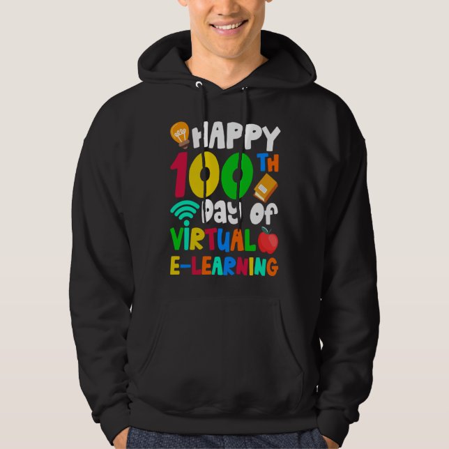 Happy 100th Days of Virtual E learning Teacher Stu Hoodie (Front)