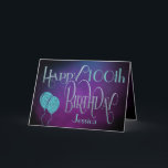 Happy 100th Name Purple Teal Mystical Birthday Card<br><div class="desc">An elegant decorative typographical design with a mystical feel to send your 100th Birthday wishes. Happy Birthday is set in an ornate script typography with ornate swashes, in shades of blue, and the age is in a cordinating typeface along with your recipient’s name, on a watercolor style background in shades...</div>