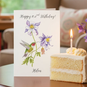 Happy 102nd Birthday Columbine with Hummingbird Card