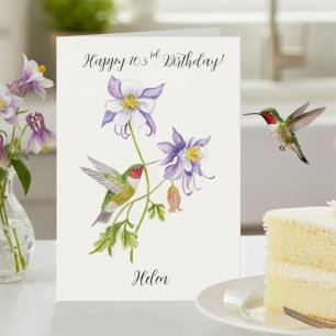 Happy 103rd Birthday Columbine with Hummingbird Card