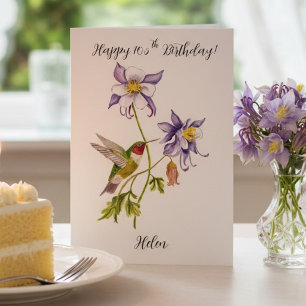 Happy 105th Birthday Columbine with Hummingbird Card