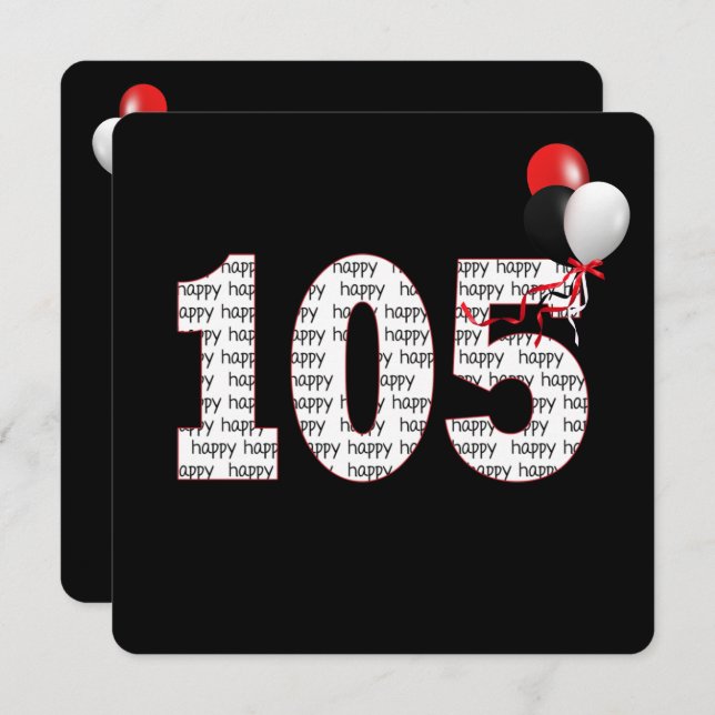 Happy 105th Birthday On Black Invitation (Front/Back)