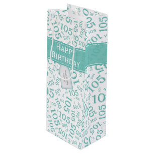 Happy 105th Birthday Teal Random Number Pattern Wine Gift Bag