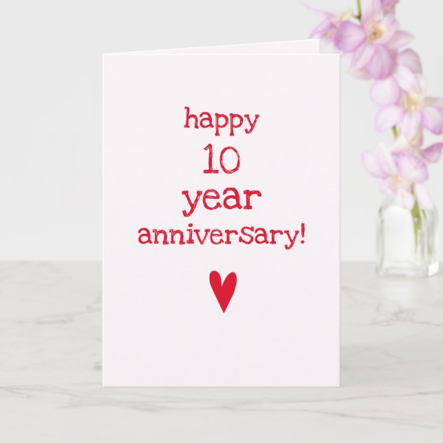 Happy 10 Year Anniversary - Cute Red Heart Card (Orchid)