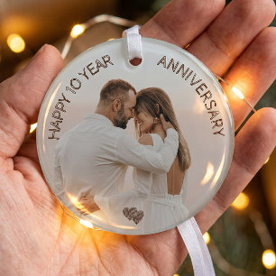 Happy 10 Years Anniversary Heart Customisable Glass Tree Decoration
