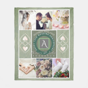 "Happy 10th Anniversary"6 photos Tin colour Fleece Blanket