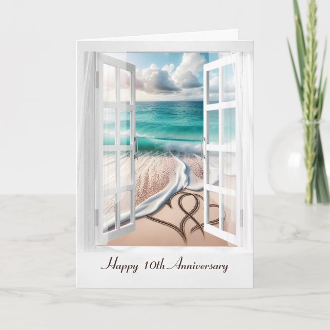 Happy 10th Anniversary Beach Hearts Card (Front)