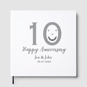 Happy 10th anniversary name date gray bold emoji guest book