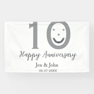 Happy 10th anniversary name date grey bold emoji banner