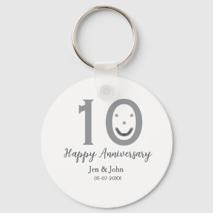 Happy 10th anniversary name date grey bold emoji key ring