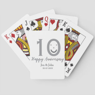 Happy 10th anniversary name date grey bold emoji playing cards