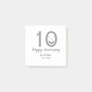 Happy 10th anniversary name date grey bold emoji post-it notes