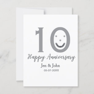 Happy 10th anniversary name date grey bold emoji postcard